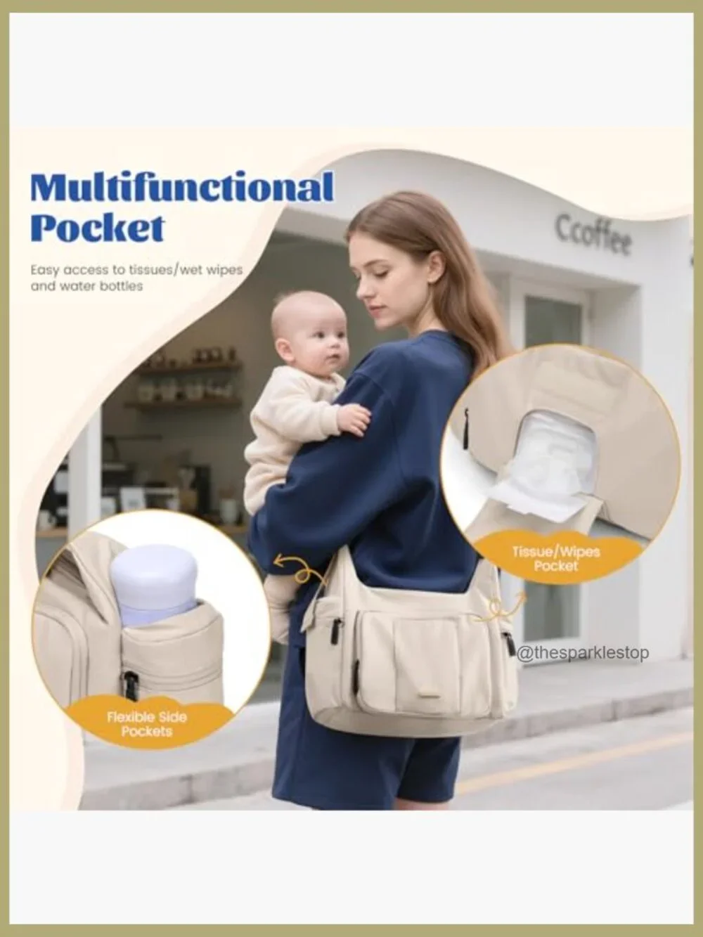 14L Puffer Diaper Bag Tote, Large Capacity Travel Crossbody Hospital Bag